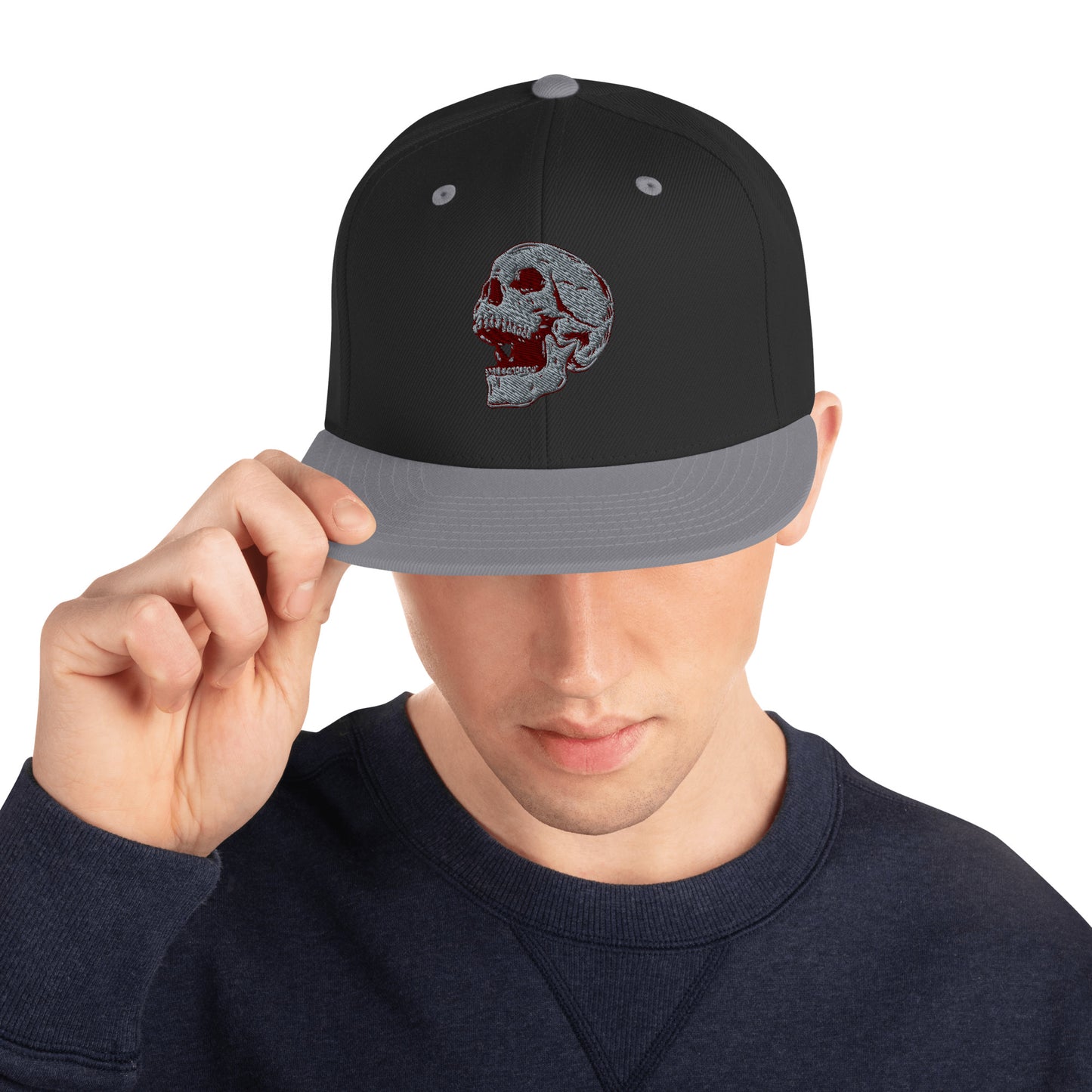 GREY SKULL Embroidered Snapback Hat