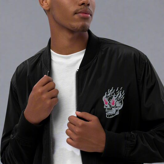 FLAMING EYES SKULL Embroidered Bomber Jacket