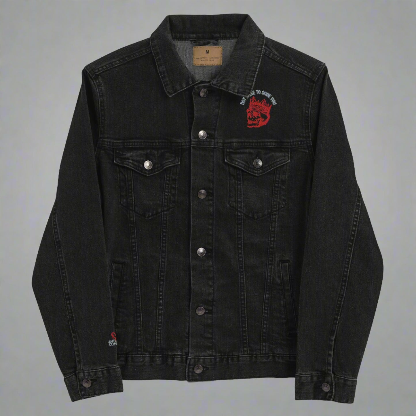 NOT HERE TO SAVE YOU Embroidered Denim Jacket